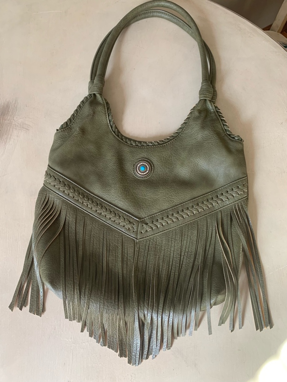 Malibu Skye Fringe Hobo Shoulder Bag in Olive Green Gorgeous